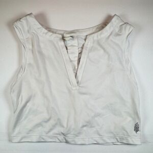FP Movement White Ruched Back Cropped Tank Top Deep V-Neck Activewear Medium